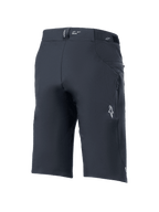 Short Alpinestars A-Dura Elite, short de VTT, noir, vue arrière de trois-quarts avec poche latérale zippée, logo Astars blanc et marquage « DURA » sur la ceinture, tissu Cordura robuste extensible dans 4 directions pour le cyclisme tout-terrain