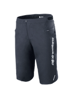 Short Alpinestars A-Dura Elite, short de VTT, noir, avec logo Alpinestars blanc vertical sur la jambe gauche, poche latérale zippée, fermeture avant par bouton-pression avec ajusteurs de taille à crochet et boucle, détail réfléchissant, tissu Cordura® durable extensible dans les 4 sens pour le cyclisme tout-terrain