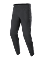 Alpinestars A-Dura broek, mountainbike broek, zwart, voorzien van een dubbele drukknoopsluiting, verstelbare tailleband aan de zijkant, zakken met rits en meshvoering, en een wit Astars-logo op het bovenbeen, ontworpen voor duurzaamheid off-road.