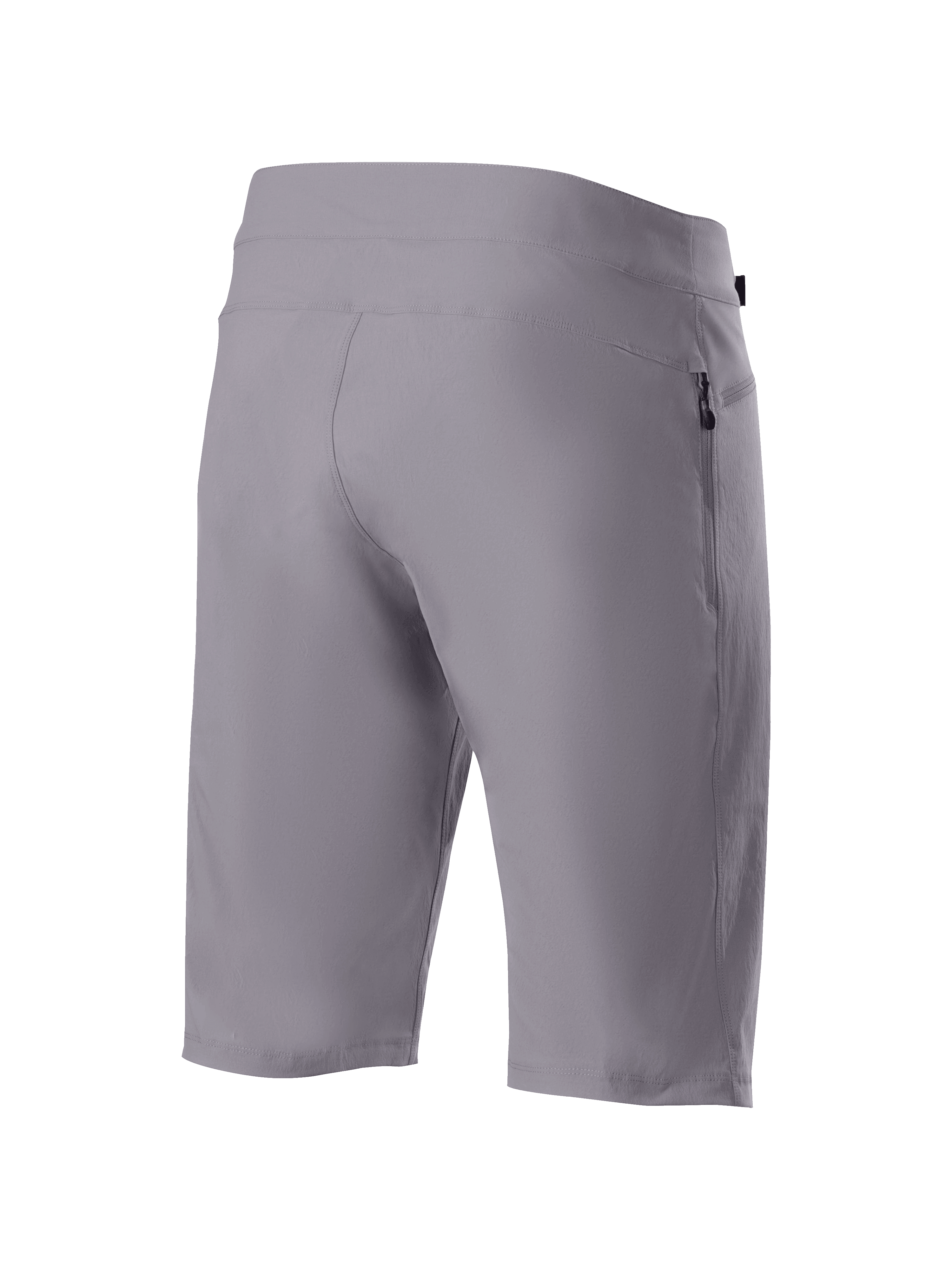 Alpinestars A-Dura Liner Shorts, dunkelgraue Mountainbike-Shorts, Rückansicht mit strapazierfähigem 2-Wege-Stretch-Gewebe und vertikaler seitlicher Reißverschlusstasche, funktionale MTB-Fahrradbekleidung.
