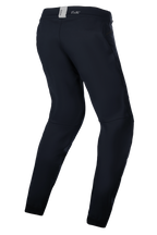 Alpinestars Stella A-Dura Thermal Pants, pantalon de VTT pour femme, noir, équipement technique pour les sorties par temps froid, vue de trois-quarts arrière mettant en avant la coupe ergonomique pré-courbée et la ceinture arrière avec marquage ASTARS.