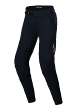 Pantalon thermique Alpinestars Stella A-Dura, pantalon de VTT pour femme, noir, doté d'une fermeture à cliquet à la taille, d'une poche zippée à la hanche et d'un logo Alpinestars réfléchissant sur la cuisse, conception anatomique pré-courbée pour le confort de conduite