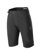 Alpinestars Stella A-Dura Liner Shorts, Damen-Mountainbike-Shorts, Schwarz, knielang mit doppeltem Druckknopfverschluss und seitlichem Taillenversteller, Reißverschlusstaschen und weißem Stern-Logo am Bein, strapazierfähiges 2-Wege-Stretch-Material für den MTB-Einsatz