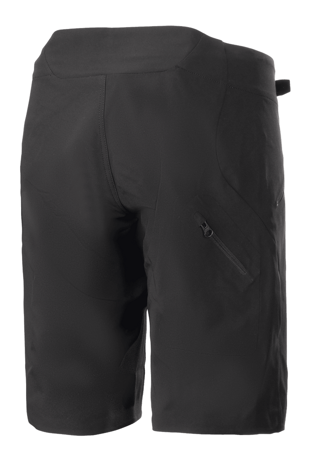Alpinestars Stella Drop Algorithm fietsshort voor dames, zwart, mountainbikeshort, achteraanzicht met technische panelen en diagonale zak met rits op het rechterbeen, lichtgewicht en duurzaam ontwerp voor off-road fietsen