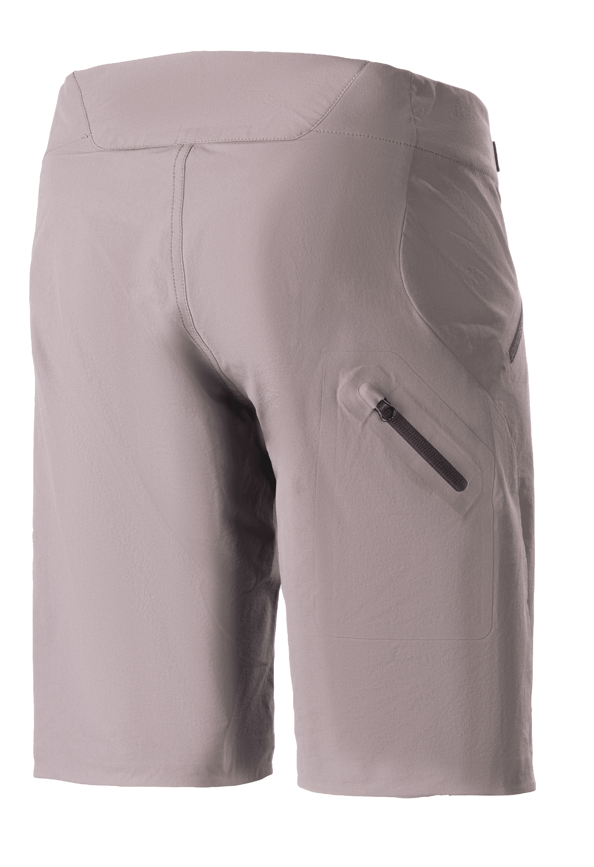 Short Femme Alpinestars Stella Drop Algorithm, short de VTT, gris Sparrow, vue arrière présentant une poche de jambe zippée thermocollée, tissu technique extensible avec une coupe spécifique aux femmes, conçu pour le trail de performance et le cyclisme tout-terrain.