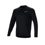 Maillot thermique Alpinestars A-Dura, maillot de cyclisme à manches longues noir, petit logo Alpinestars blanc sur la poitrine, coupe allongée à l'arrière pour une meilleure protection, doublure en polaire isolante pour le VTT par temps froid