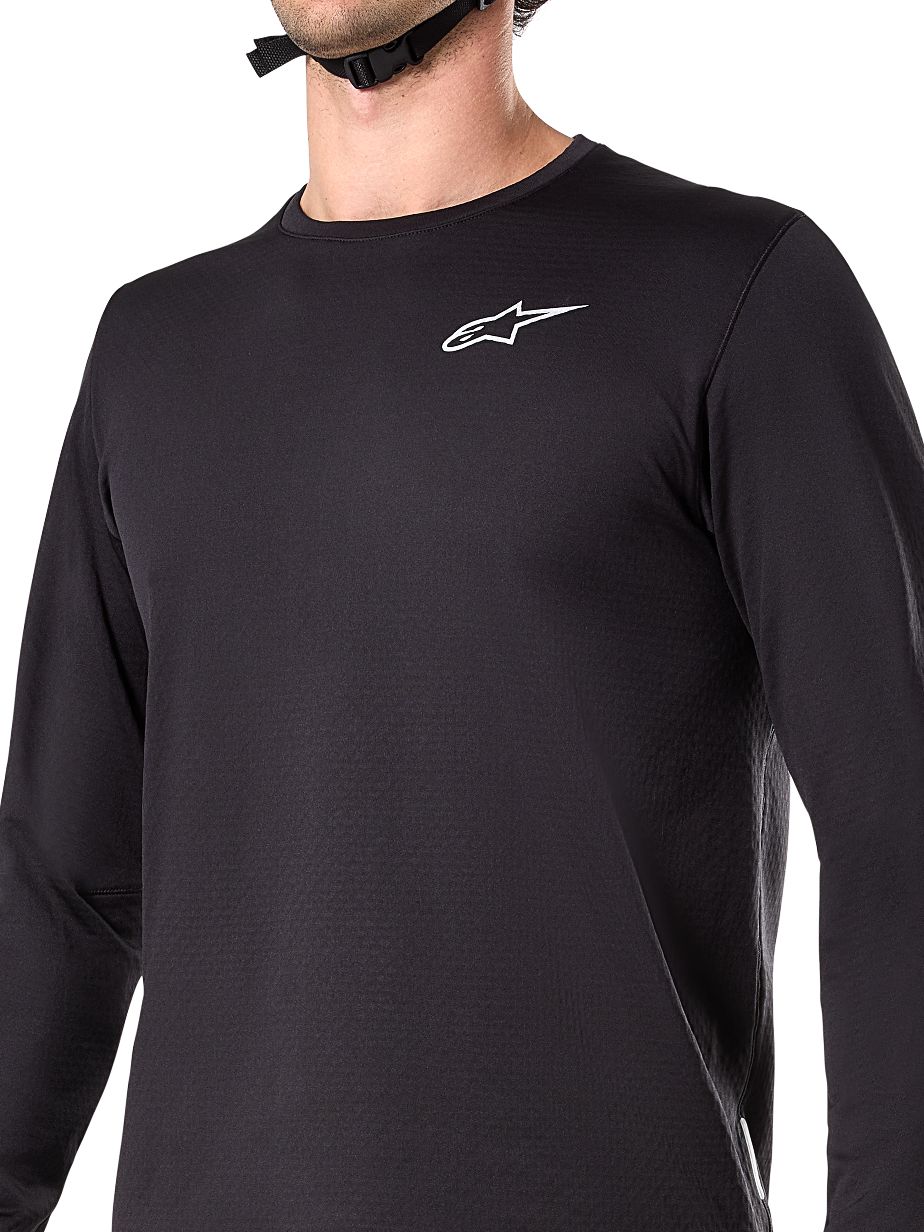 Maillot thermique Alpinestars A-Dura, maillot de cyclisme à manches longues, noir, avec logo blanc sur la poitrine, tissu doublé de polaire isolante, pan arrière allongé, conçu pour le VTT par temps froid