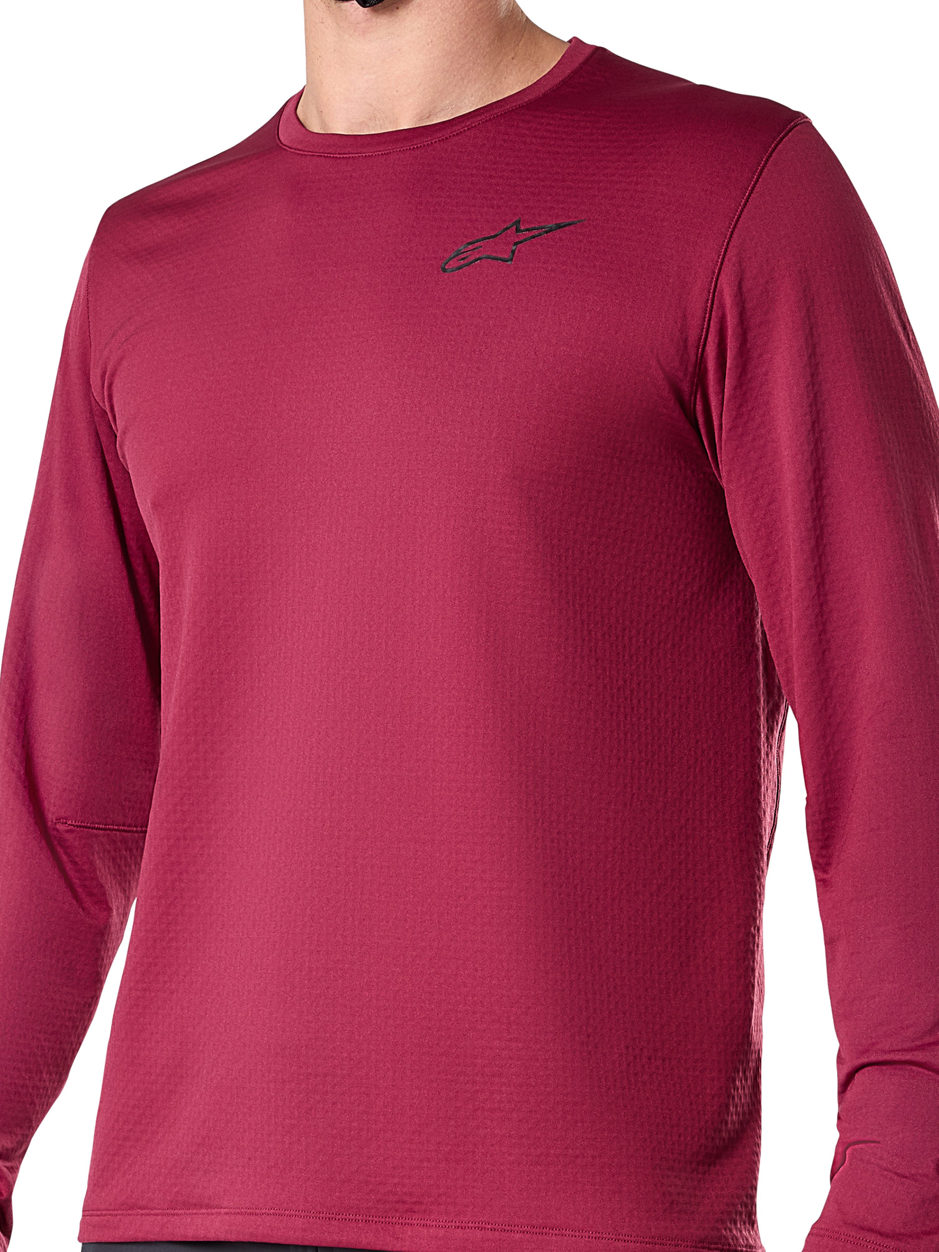 Maillot thermique Alpinestars A-Dura, maillot de cyclisme à manches longues, bordeaux, avec un petit logo noir sur la poitrine, tissu thermique texturé, coupe régulière pour le VTT