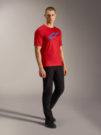 Maillot A-Dura Ride rouge à manches courtes avec logo Astars bleu, tissu jacquard léger, performance VTT.