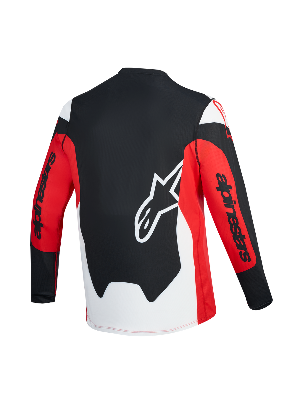 A-Dura Race trui met lange mouwen, rood-zwart achteraanzicht, wit Astars-logo en Alpinestars-branding op de mouwen.