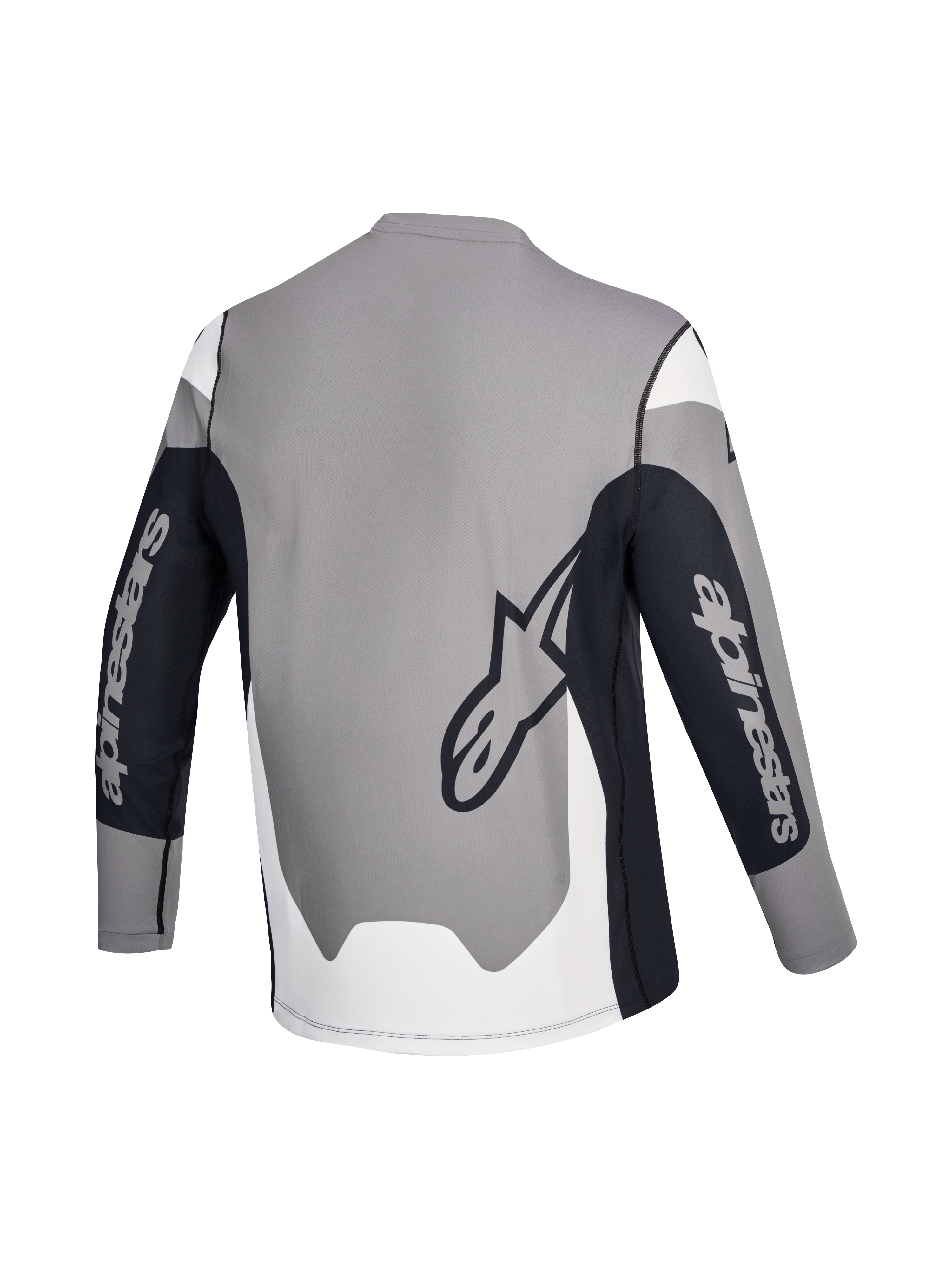 Alpinestars A-Dura Race Jersey, mountainbike-jersey met lange mouwen, achterkant met grijs, zwart en wit kleurenschema en merklogo's