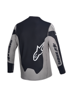 Alpinestars A-Dura Race Jersey, mountainbike jersey met lange mouwen, achteraanzicht, grijs en zwart met witte logografische accenten, lichtgewicht gerecyclede stretchstof met een langere achterzijde