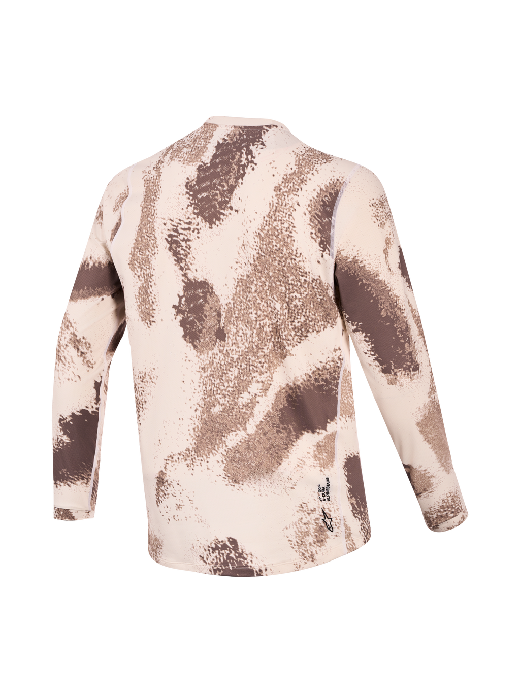 Maillot A-Dura Ride, maillot de VTT à manches longues, beige et marron, vue de dos montrant l'ourlet arrière allongé et le logo Astars