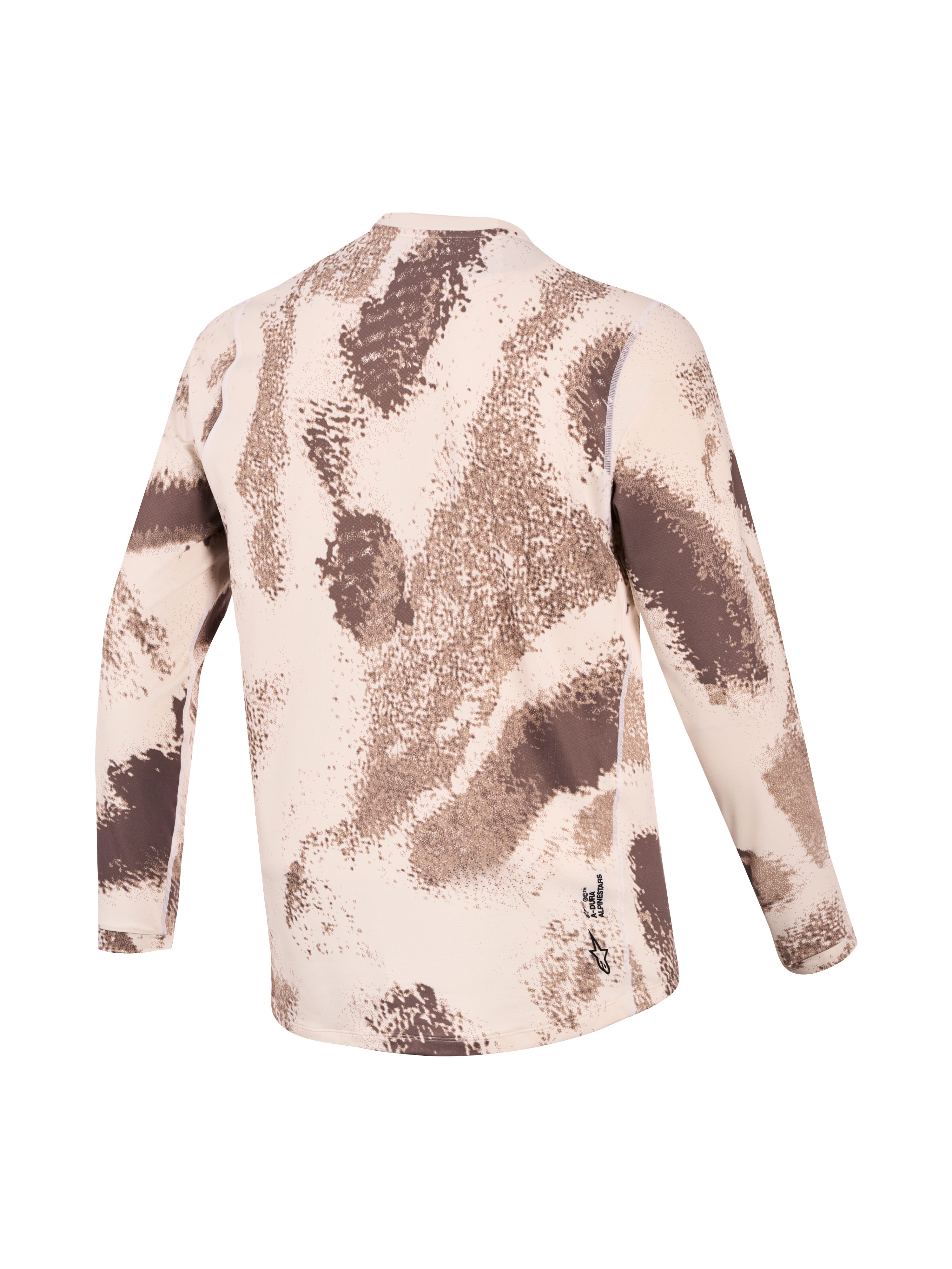 Maillot A-Dura Ride, maillot de VTT à manches longues, beige et marron, vue de dos montrant l'ourlet arrière allongé et le logo Astars