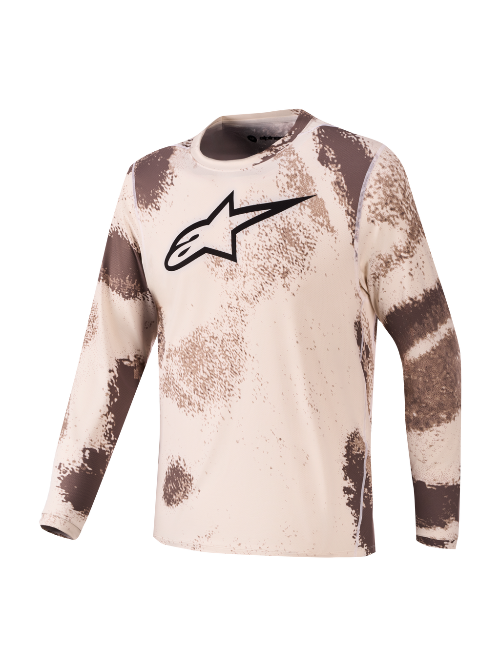 Alpinestars A-Dura Ride, maillot VTT à manches longues beige et marron avec imprimé camouflage et logo Astars sur la poitrine