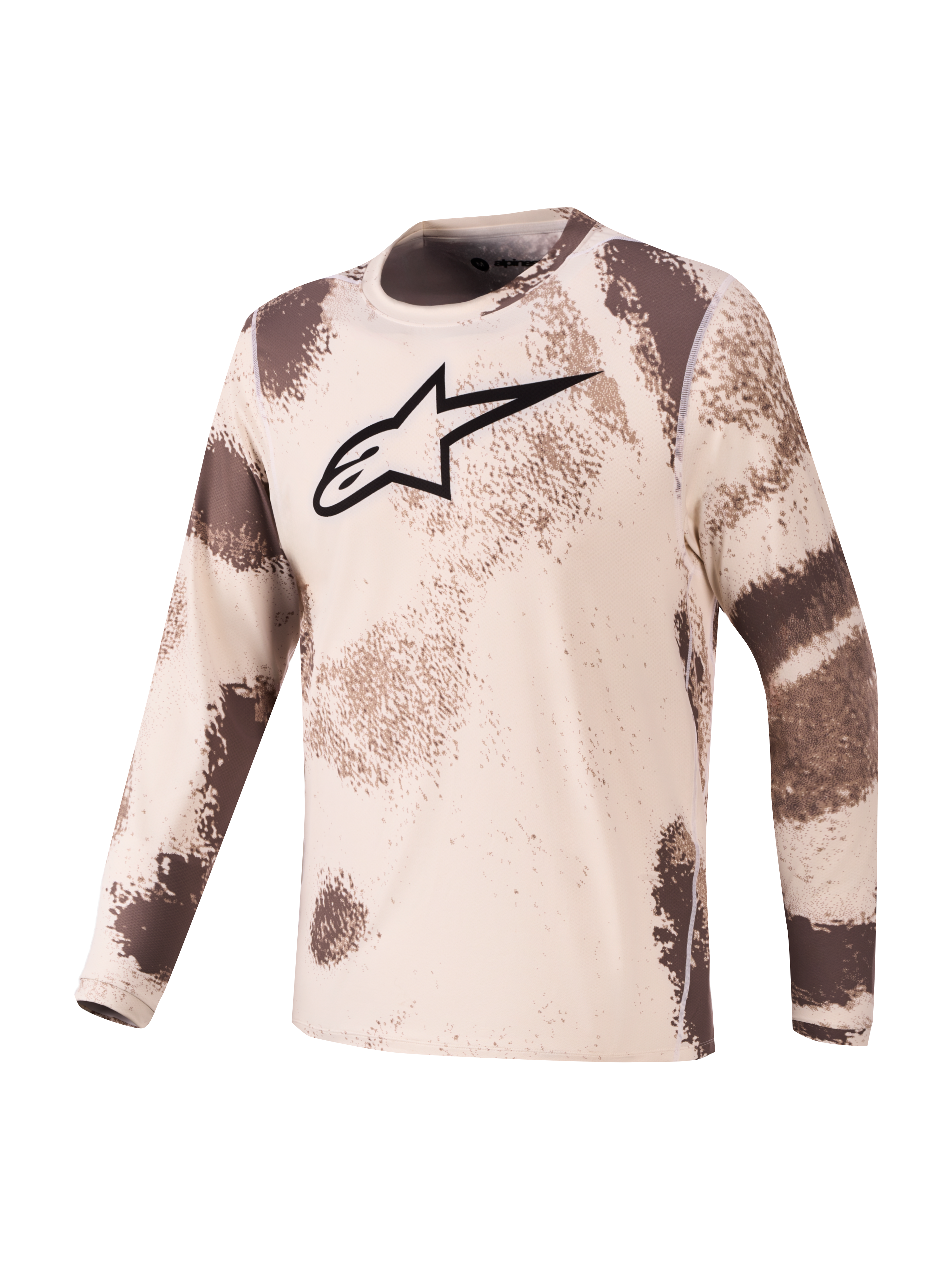 Alpinestars A-Dura Ride, maillot VTT à manches longues beige et marron avec imprimé camouflage et logo Astars sur la poitrine