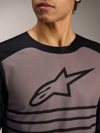 Maillot VTT manches longues Alpinestars A-Dura Elite 2.0 gris et noir, logo Astars imposant et rayures.