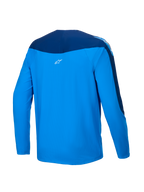 Alpinestars A-Supra Melt Jersey, long-sleeve MTB mountain biking jersey, back view showing blue and dark blue colorway, lightweight micro-perforated polyester with stretch panels
