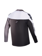 Maillot A-Supra Elite vue de dos, dégradé gris Faded Gray, haut de VTT manches longues et logo Alpinestars.
