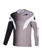 Maillot Alpinestars A-Supra Elite gris dégradé, haut de VTT en tissu recyclé micro-perforé au design graphique.