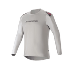 Alpinestars A-Aria Polartec Switch Jersey - Manches longues, maillot de VTT gris clair avec logo noir sur la poitrine, accents rouges et noirs sur les épaules et manches perforées au laser pour la ventilation