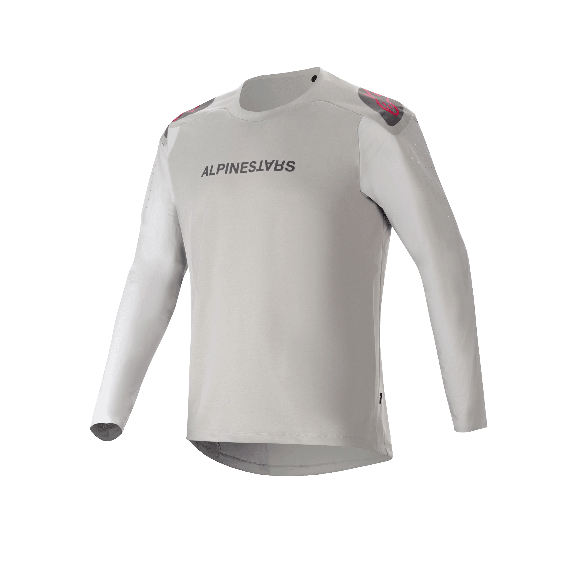 Alpinestars A-Aria Polartec Switch Jersey - Manches longues, maillot de VTT gris clair avec logo noir sur la poitrine, accents rouges et noirs sur les épaules et manches perforées au laser pour la ventilation