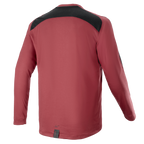 Alpinestars A-Dura Dri Astar Long Sleeve Jersey, Burgundy, mountainbike fietsshirt, achteraanzicht met zwart mesh ventilatiepaneel op de schouders, lange mouwen, technische prestatiestof voor off-road fietsen