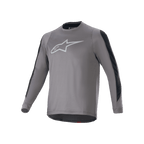 Alpinestars A-Dura Dri Astar Jersey met lange mouwen, donkergrijs met wit Astars-logo op de borst, zwarte mesh-ventilatiepanelen op de mouwen, technische fietskleding voor MTB
