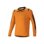 Alpinestars A-Dura Dri Wool Jersey - lange mouwen, mountainbike shirt, donkergoud, zwarte ronde hals en mesh panelen op de schouders en armen, Alpinestars-woordmerk op de borst, technische wolmix voor trailrijden