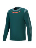 Alpinestars Maillot A-Dura Dri Wool - Manches longues, vert sapin foncé, maillot de VTT performance avec logo orange sur la poitrine, panneaux en maille gris clair et col rond