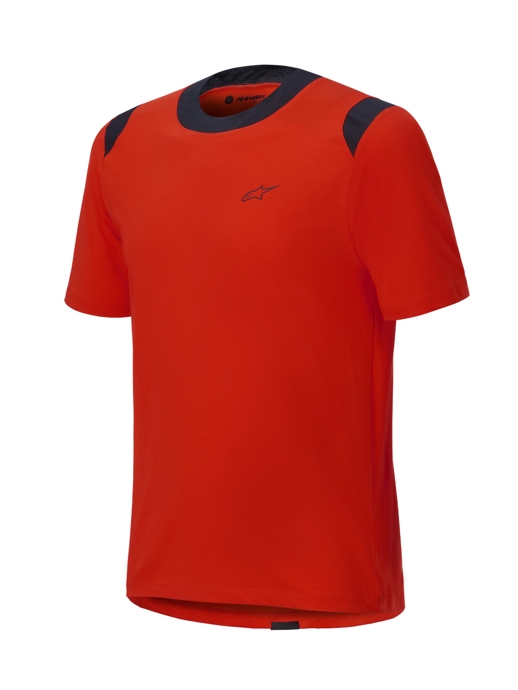 Alpinestars A-Dura Dri Wool Jersey met korte mouwen, Spicy Orange met zwarte mesh panelen op de kraag en schouders, minimalistisch ontwerp met een klein logo op de borst, technische mountainbike kleding
