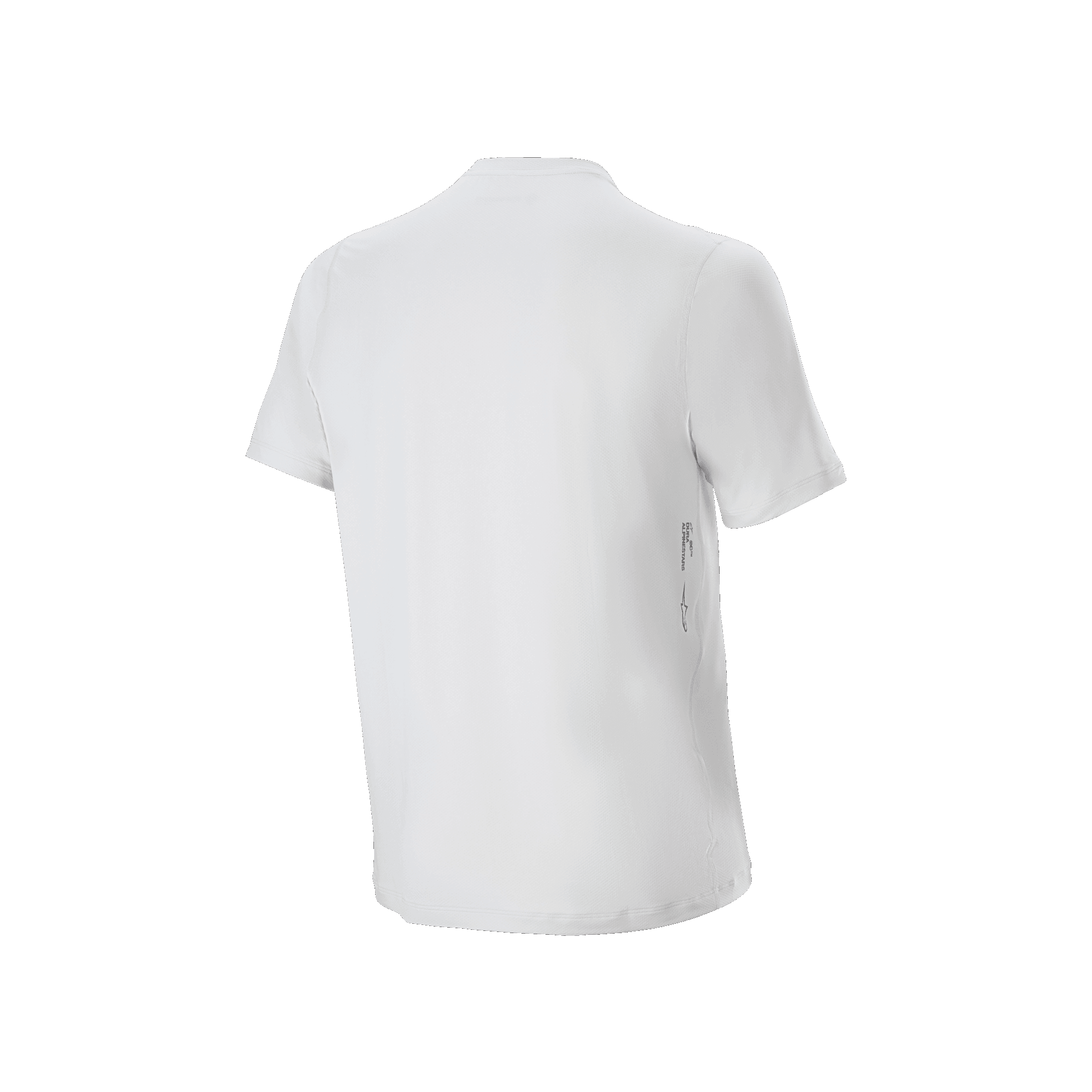 Maillot à manches courtes Alpinestars A-Dura Oscar, maillot de cyclisme, White Dove, vue arrière, design blanc minimaliste avec petit logo vertical sur le bas du dos à droite, équipement de VTT haute performance