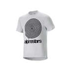 Maillot à manches courtes Alpinestars A-Dura Oscar, White Dove, avec un grand graphique en spirale Oscar vintage noir et le marquage Alpinestars sur le devant, matière jacquard technique pour le VTT