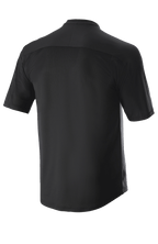 Alpinestars Drop Meta Jersey - korte mouwen, zwart, achteraanzicht met unieke schouderpas en mouwnaden, verlengde achterkant voor extra dekking, lichtgewicht ademend mesh voor mountainbiken