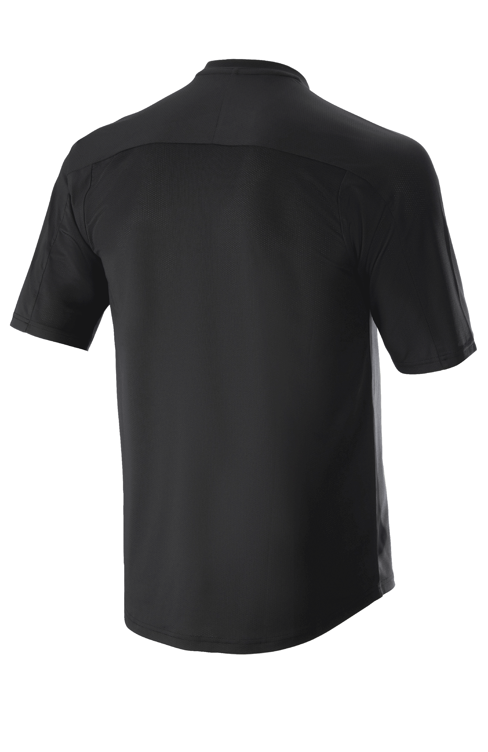 Alpinestars Drop Meta Jersey - korte mouwen, zwart, achteraanzicht met unieke schouderpas en mouwnaden, verlengde achterkant voor extra dekking, lichtgewicht ademend mesh voor mountainbiken