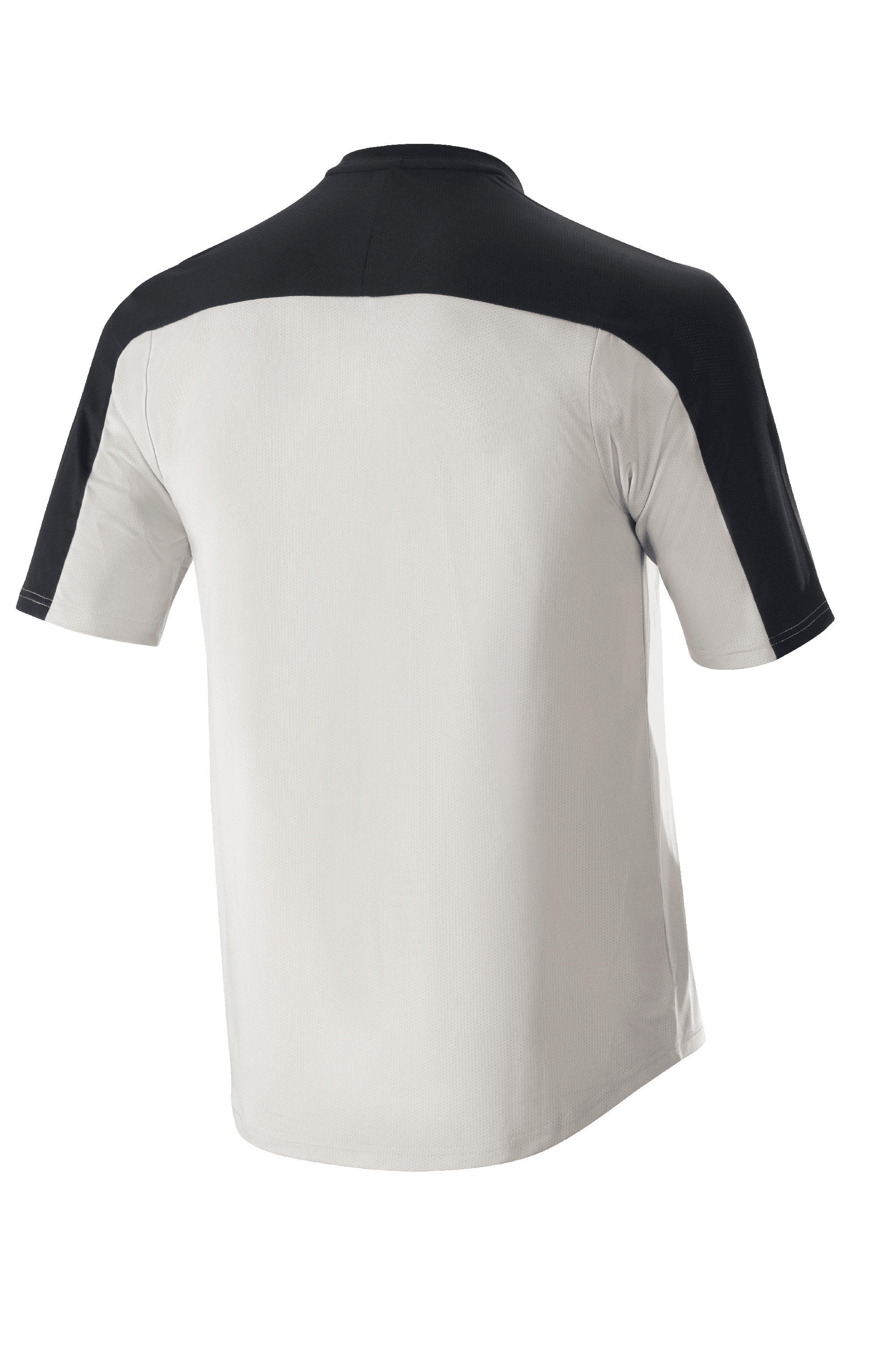 Alpinestars Drop Meta Jersey - korte mouwen, MTB-jersey, lichtgrijs en zwart, achteraanzicht met een zwarte schouderpas en verlengde achterkant, ademende meshconstructie voor off-road fietsen