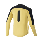 Alpinestars Drop Meta Jersey - lange mouwen, mountainbike jersey, goud en zwart, achteraanzicht met zwarte schouderpanelen en verticale graphic, lichtgewicht mesh-materiaal met verlengde achterzijde voor MTB-trailrijden
