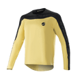 Alpinestars Drop Meta Jersey met lange mouwen, MTB mountainbikeshirt, goud en zwart, zwart schouderstuk en buitenste mouwpanelen, klein rond logo op de borst, lichtgewicht ademende mesh-stof, verlengde achterzoom