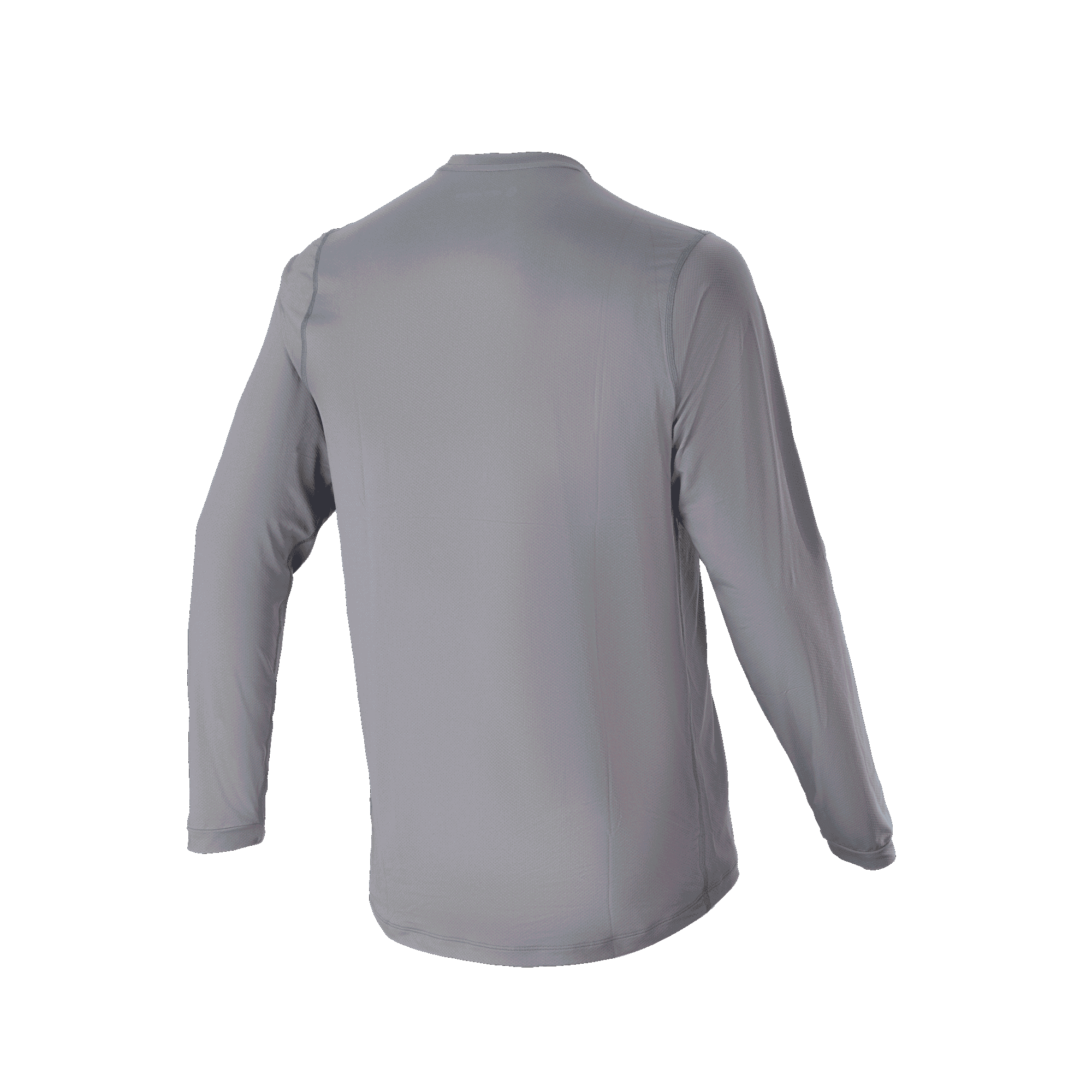 Alpinestars A-Dura Rocker Jersey met lange mouwen, donkergrijs, achteraanzicht dat de langere drop tail benadrukt, casual MTB-fietskleding met een normale pasvorm