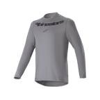 Alpinestars A-Dura Rocker Jersey met lange mouwen, MTB-wielershirt, donkergrijs, met zwart Alpinestars-woordmerk en sterlogo op de borst, langere achterzijde, hoogwaardige fietskleding voor mountainbiken