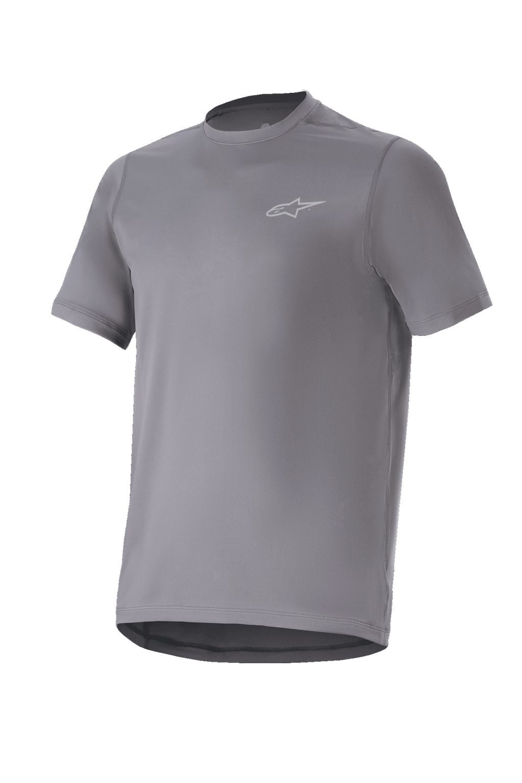 Alpinestars A-Dura Astar Jersey, MTB-shirt met korte mouwen, donkergrijs, met een klein zilverkleurig logo op de borst, ronde hals en verlengde achterkant, vochtafvoerende performance-stof, ideaal voor MTB trailrijden