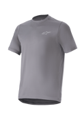 Alpinestars A-Dura Astar Jersey, MTB-shirt met korte mouwen, donkergrijs, met een klein zilverkleurig logo op de borst, ronde hals en verlengde achterkant, vochtafvoerende performance-stof, ideaal voor MTB trailrijden