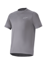 Alpinestars A-Dura Astar Jersey, MTB-shirt met korte mouwen, donkergrijs, met een klein zilverkleurig logo op de borst, ronde hals en verlengde achterkant, vochtafvoerende performance-stof, ideaal voor MTB trailrijden