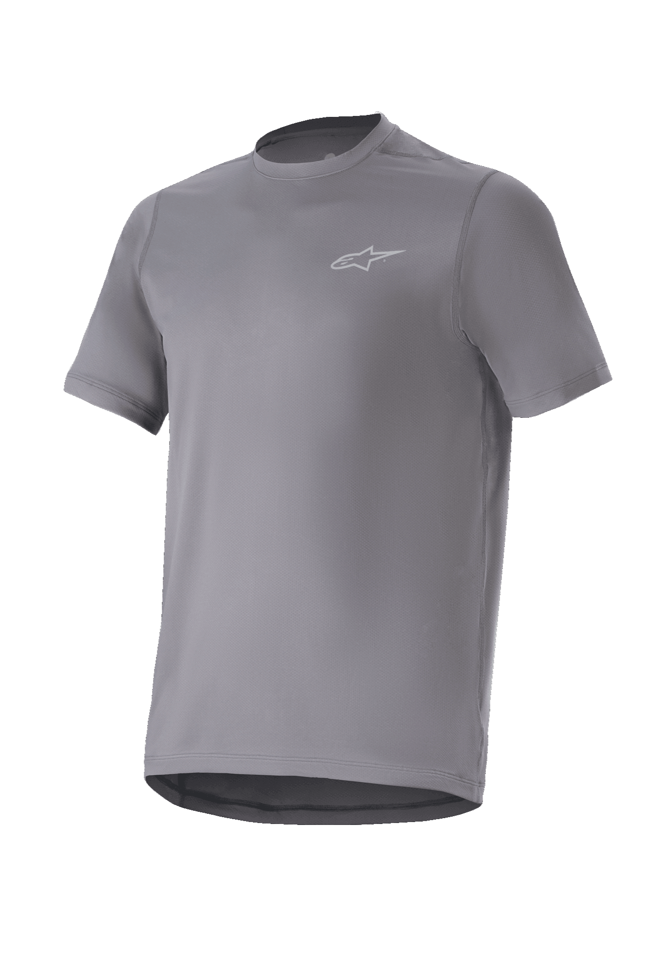 Alpinestars A-Dura Astar Jersey, MTB-shirt met korte mouwen, donkergrijs, met een klein zilverkleurig logo op de borst, ronde hals en verlengde achterkant, vochtafvoerende performance-stof, ideaal voor MTB trailrijden
