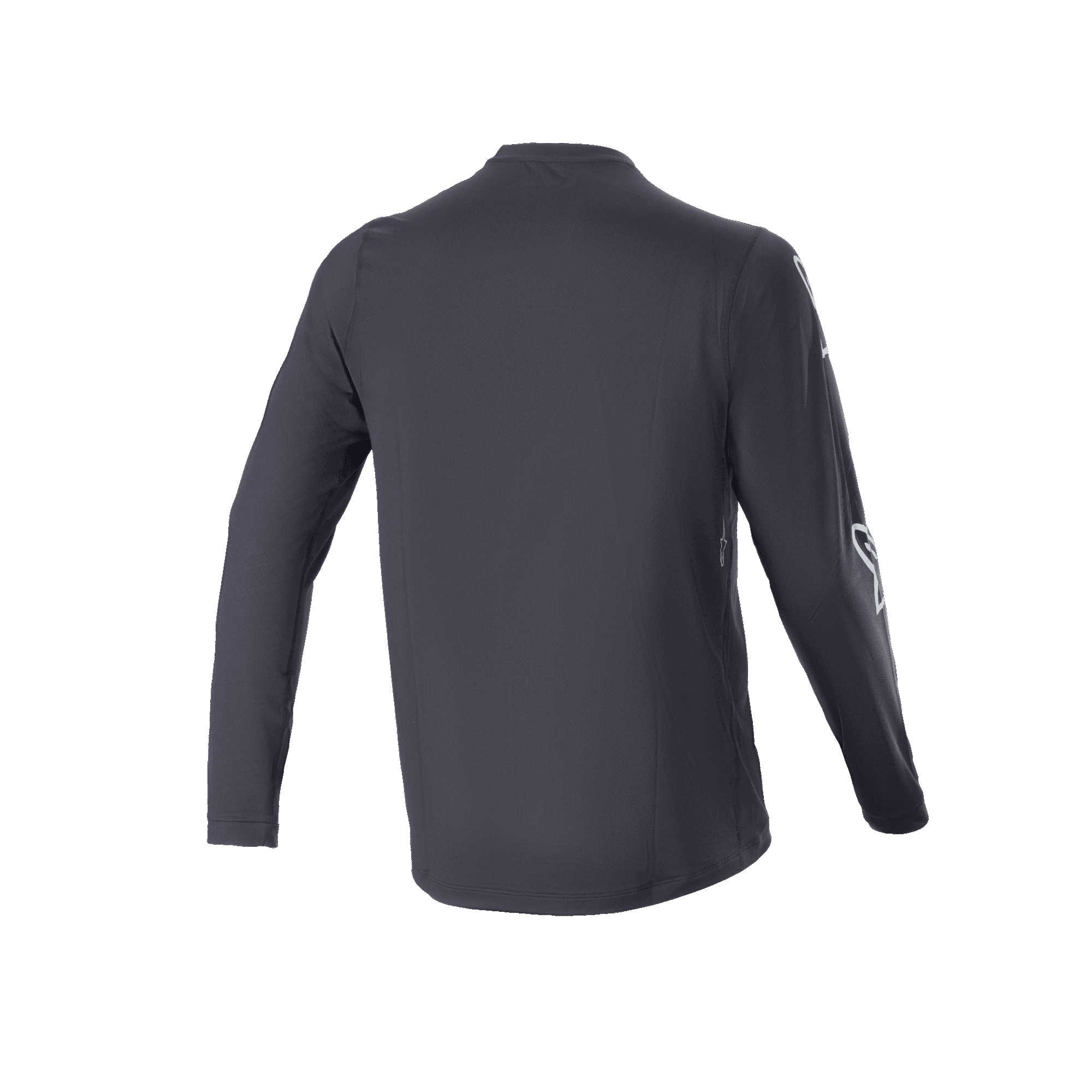 Maillot à manches longues Alpinestars A-Dura Switch, noir, vue arrière, montrant le pan arrière rallongé et un logo discret sur la manche, maillot de cyclisme VTT léger