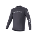 Maillot à manches longues Alpinestars A-Dura Switch, noir, logo Alpinestars blanc sur la poitrine et logos étoiles blancs sur les manches, tissu technique léger, équipement de cyclisme VTT