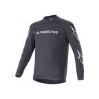 Maillot à manches longues Alpinestars A-Dura Switch, noir, logo Alpinestars blanc sur la poitrine et logos étoiles blancs sur les manches, tissu technique léger, équipement de cyclisme VTT