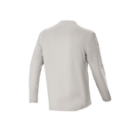 Maillot à manches longues Alpinestars A-Dura Switch, gris clair, vue arrière montrant les manches longues et le pan arrière plus long, tissu jacquard léger évacuant l'humidité pour le VTT