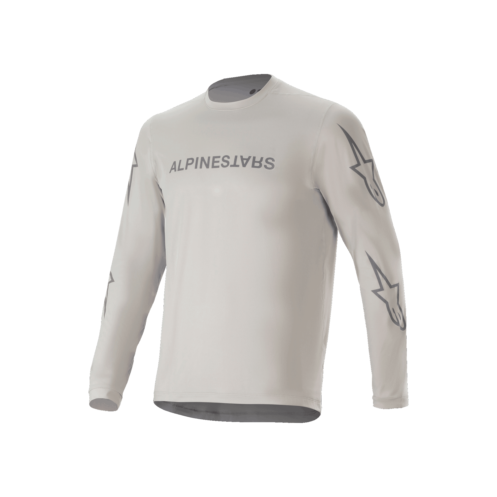 Alpinestars A-Dura Switch Long Sleeve Jersey, Light Gray mountain bike jersey, featuring chest wordmark and sleeve star logos, performance cycling apparel for trail riding