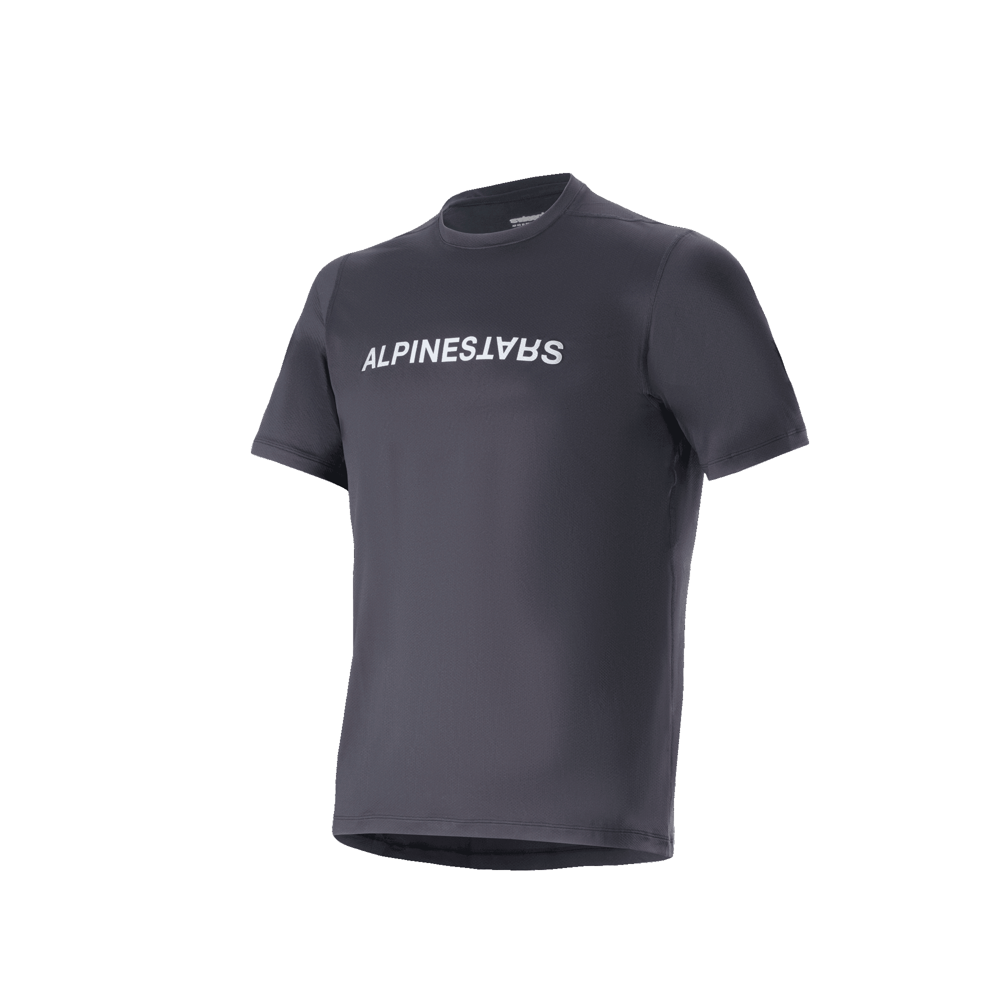 Alpinestars A-Dura Switch Jersey met korte mouwen, zwart, met wit Alpinestars woordmerk op de borst, lichtgewicht vochtafvoerende jacquard stof, casual performance kleding voor mountainbiken